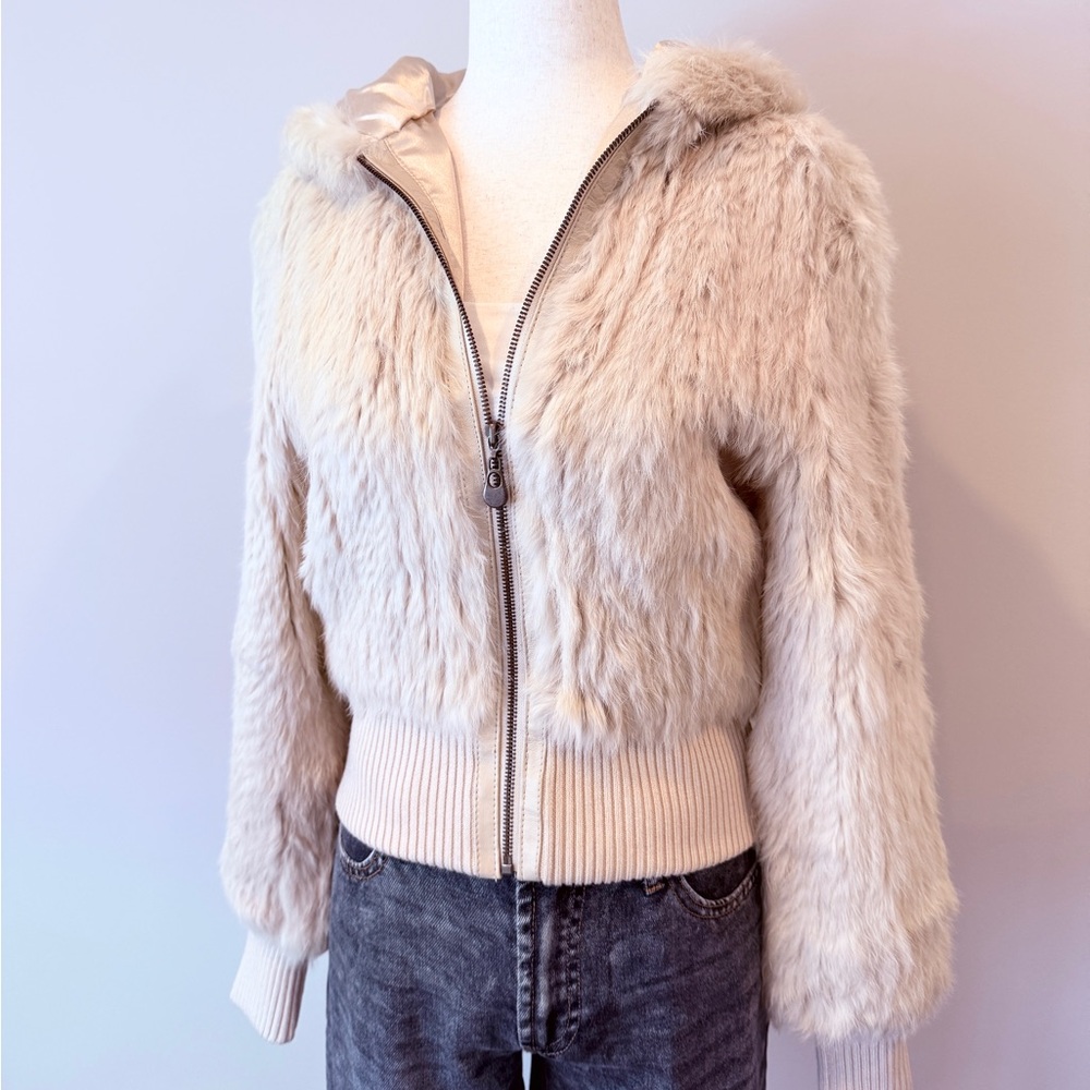 Doma Rabbit Fur Coat Cropped, Lined NWT Size S